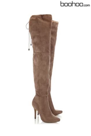 Boohoo Pointed Tie Thigh High Boots